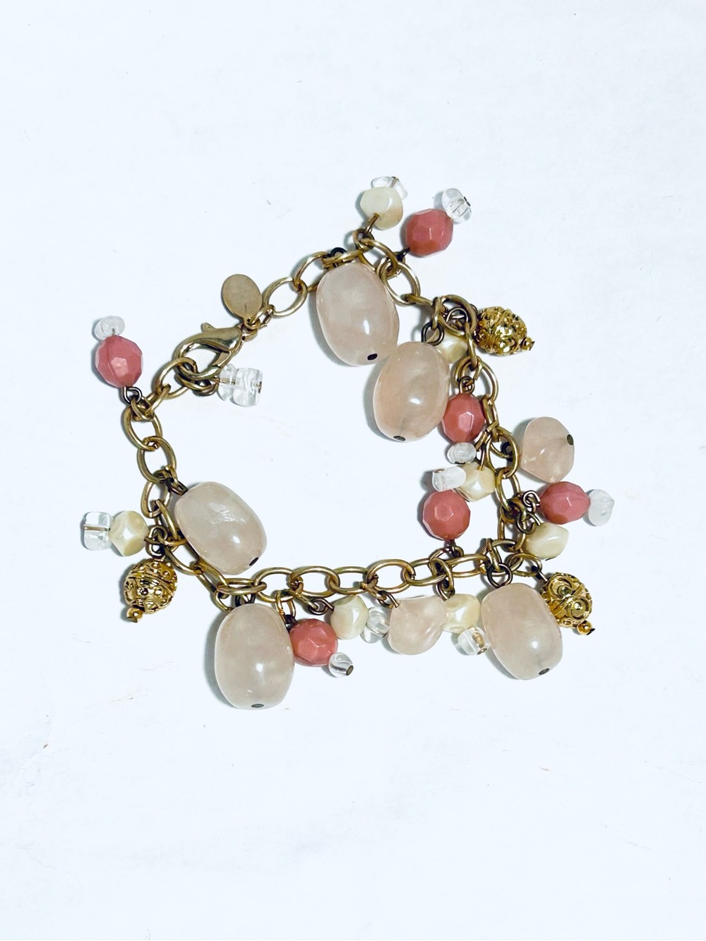 Premier Design Goldtone Pink Bead Charm Bracelet - 8 inch Bracelets